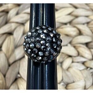 Vintage Black Dome Disco Ball Ring Crystals Y2K 7.5 Cha Cha Authentic Vintage